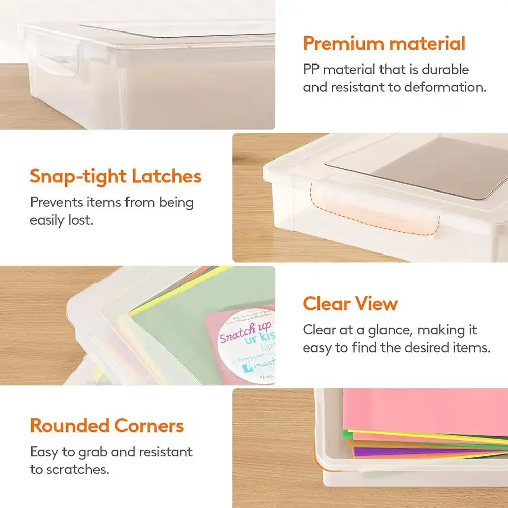 Lifewit 2-Pack Clear A4 Storage Boxes w/ Latching Lids – Fits 8.5”x11” Paper